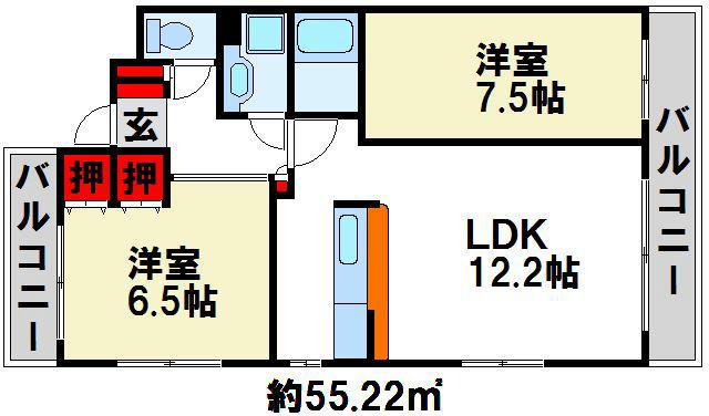スパシオコモド(2LDK/3階)の間取り写真