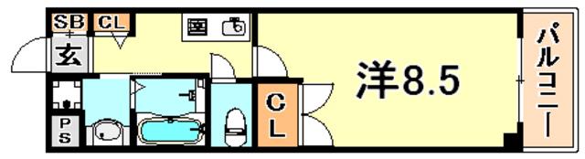 ロリエ新長田(1K/2階)の間取り写真