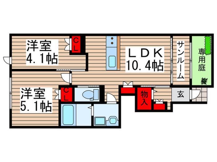 ミルサンクB(2LDK/1階)の間取り写真