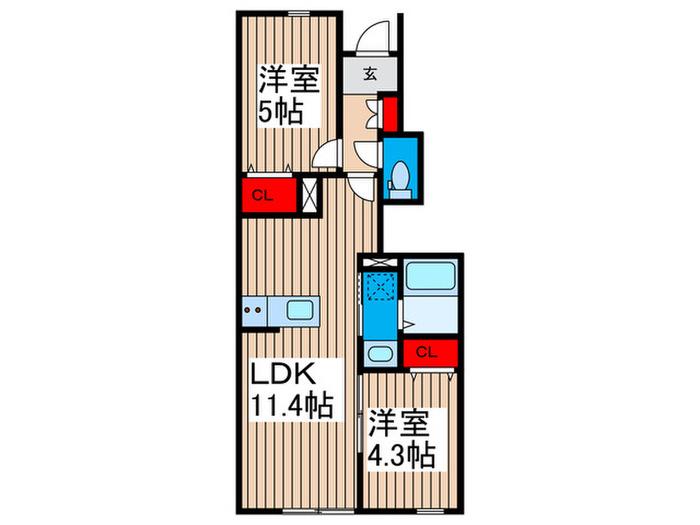 リーブルファイン足立辰沼(2LDK/1階)の間取り写真