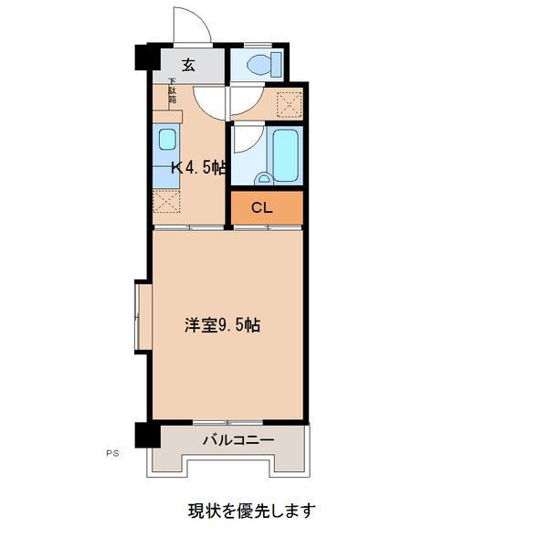 パレドール大在2(1K/5階)の間取り写真