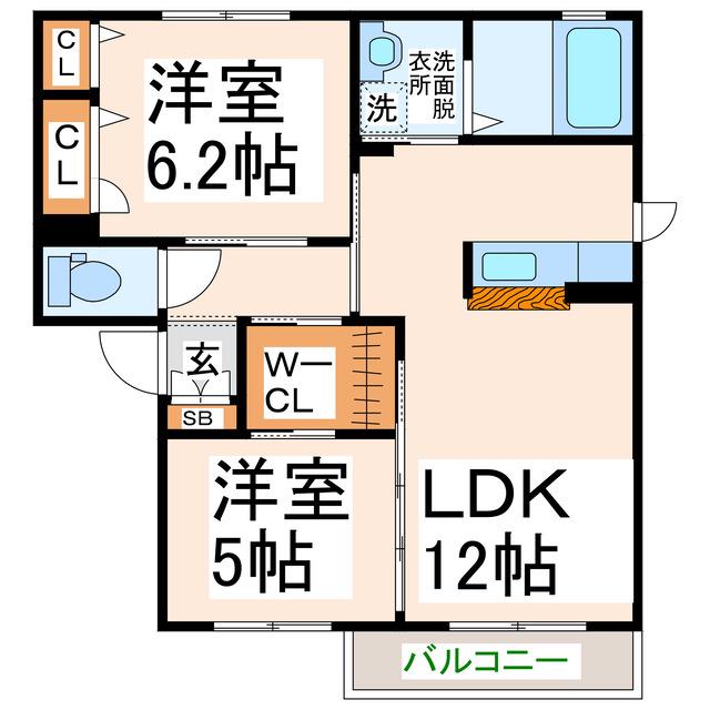 ウエストヒルズ C棟(2LDK/2階)の間取り写真