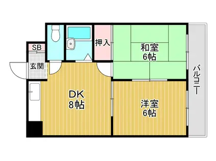 ハイツハセガワII号館(2LDK/3階)の間取り写真