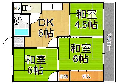 ヴィラ北田(3DK/2階)の間取り写真