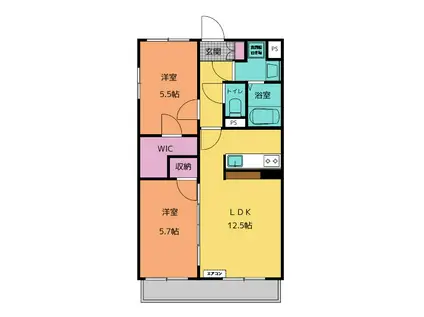 プレジールノール(2LDK/2階)の間取り写真