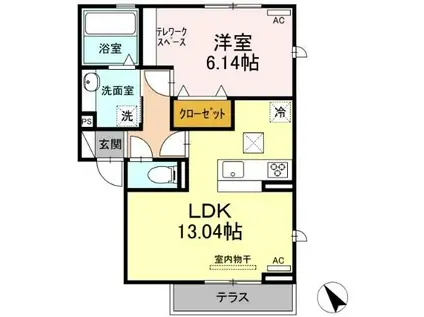 パピヨン B棟(1LDK/1階)の間取り写真