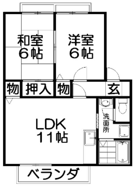 カーサデルソル(2LDK/2階)の間取り写真
