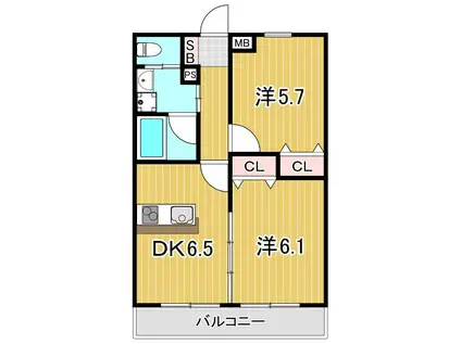 足立区六木2丁目 アパート(2DK/1階)の間取り写真