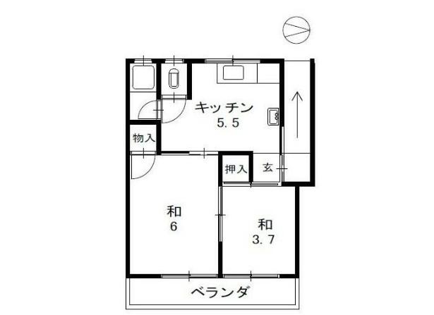 コーポはなやしき(2K/1階)の間取り写真