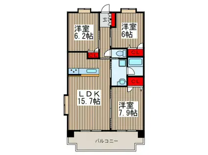 グリーンミユキ川口江戸(3LDK/7階)の間取り写真