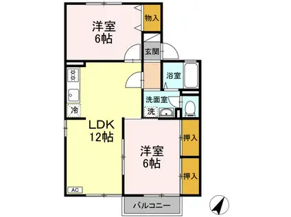 セジュール山田B(2LDK/2階)の間取り写真