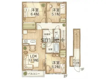 アヴィーロード今保 A棟(3LDK/2階)の間取り写真