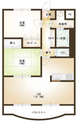 ボヌール長谷部(2LDK/1階)の間取り写真
