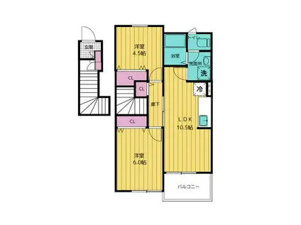 シャン・ド・フルールⅠ(2LDK/2階)の間取り写真