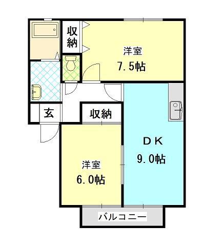 レイモンドサンヴィレッジA棟(2DK/2階)の間取り写真
