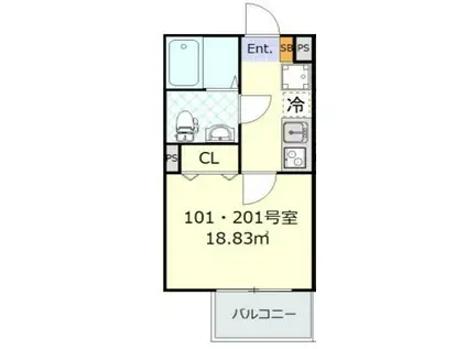 ルノン蒲田(1K/2階)の間取り写真