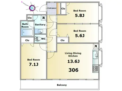 ガーデンコート(3LDK/3階)の間取り写真
