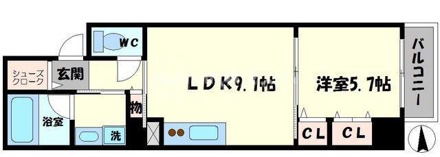 インテリジェンス御堂(1LDK/6階)の間取り写真