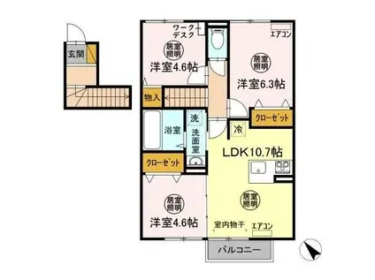 ヴァレンティーナ F(3LDK/2階)の間取り写真