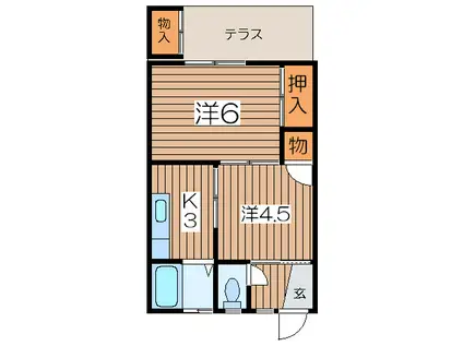 テラスTENSHOW(2K/1階)の間取り写真