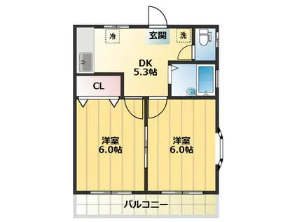 コーポみやざわ(2DK/2階)の間取り写真