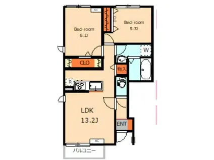 BLOOM ONETWO(2LDK/1階)の間取り写真