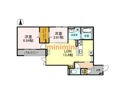 D-RESIDENCE八幡町(2LDK/3階)の間取り写真