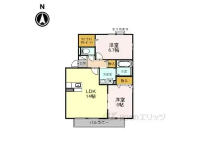 リビングタウン祝園(2LDK/1階)の間取り写真