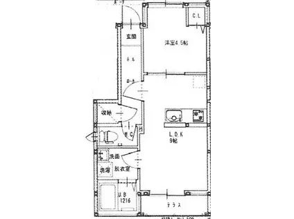 ルミウス延喜B棟(1LDK/1階)の間取り写真