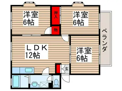 グリーンビレッジ中沢4号棟(3LDK/1階)の間取り写真