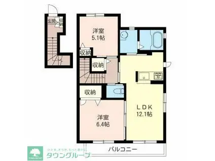 アリエス B棟(2LDK/2階)の間取り写真