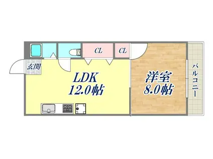摂陽ハイツ(1LDK/2階)の間取り写真