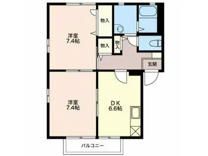 アクアリッチ A(2DK/2階)の間取り写真