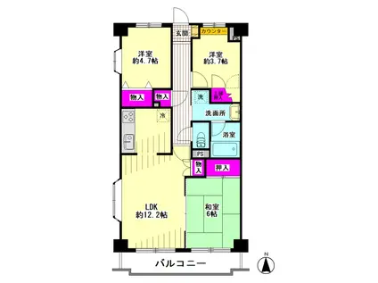 エンゼルハイム大鳥居第10(3LDK/7階)の間取り写真