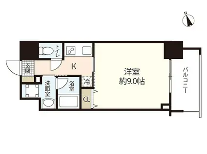 ブリリアンクラス河原町(1K/8階)の間取り写真