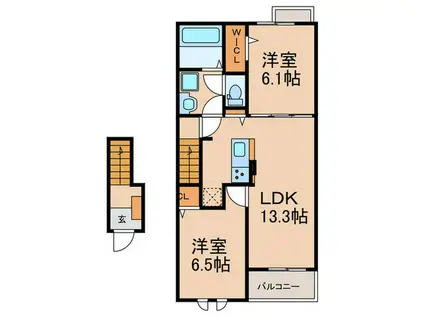 グラッドネス志免東I B棟(2LDK/2階)の間取り写真