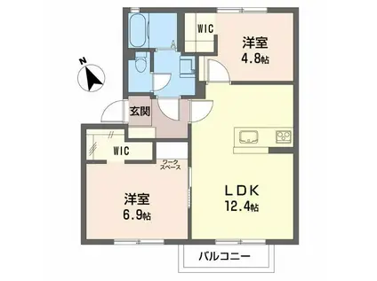 ディアスニューコスモスA棟(2LDK/1階)の間取り写真