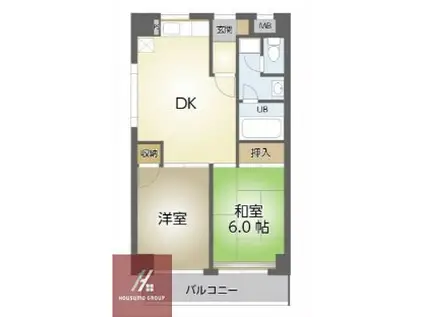 エバーグリーン旭(2DK/6階)の間取り写真