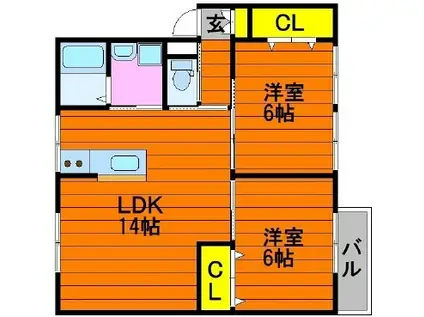エルディムヘルシーII(2LDK/2階)の間取り写真