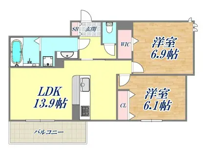 アンバーキューブC(2LDK/1階)の間取り写真