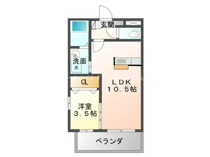 カーサ ハナブサ(1LDK/2階)の間取り写真