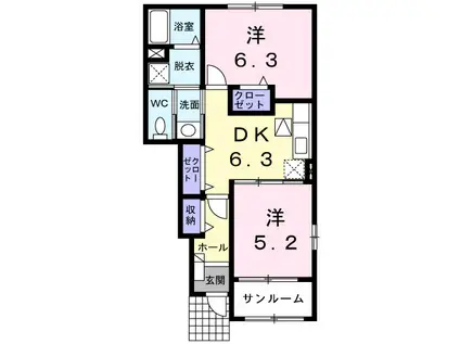 アイリスタウン イストI(2DK/1階)の間取り写真