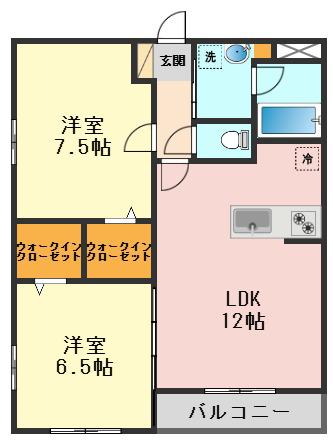 セインティア(2LDK/3階)の間取り写真