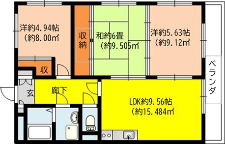 フォートレスハイツ白石(3LDK/3階)の間取り写真