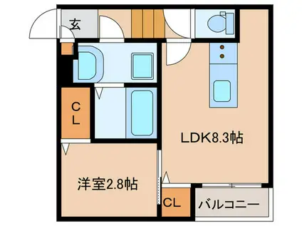 エクシア福大駅前A(1LDK/2階)の間取り写真