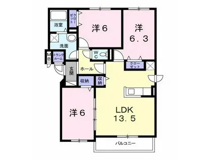 グラス トレーズ IV(3LDK/4階)の間取り写真