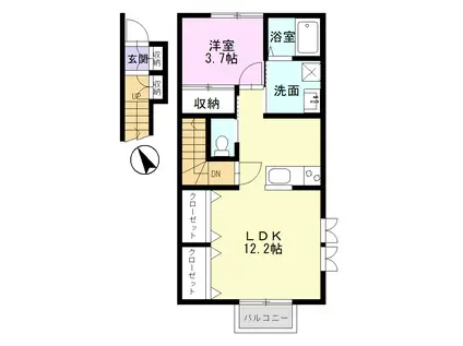 カノッサ茄子川(1LDK/2階)の間取り写真