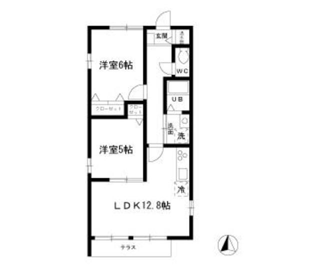 キャッスル本庄B棟(2LDK/1階)の間取り写真