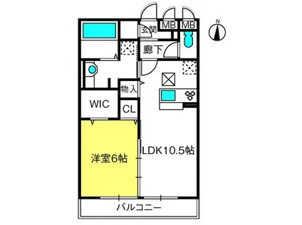 CREA LAKE(1LDK/3階)の間取り写真