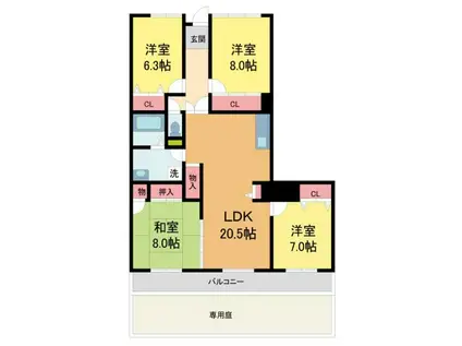 夙川リンデンハイム(4LDK/1階)の間取り写真